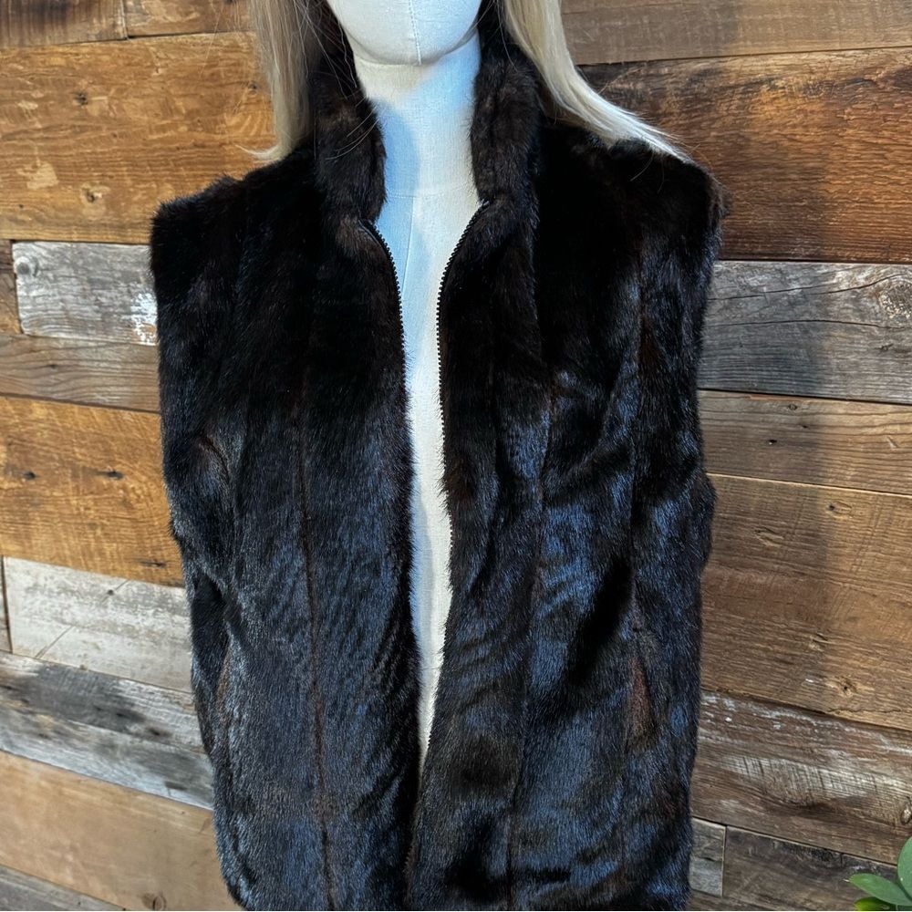 MARVIN RICHARDS Faux Fur REVERSIBLE Brown Black Vest Women's Med EUC